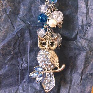 Owl Clip Charm – Blue Beaded Bag Accessory